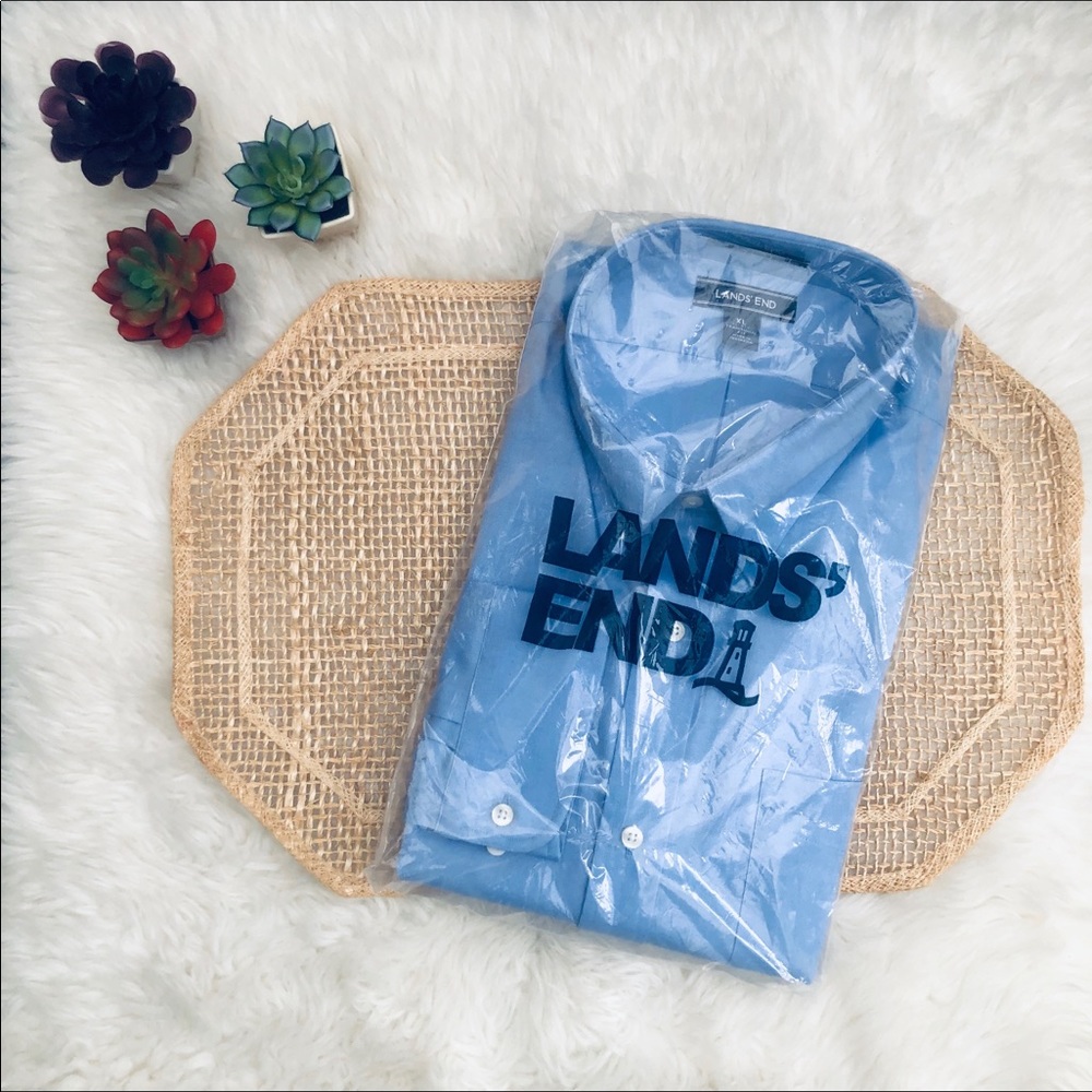 Lands End No Iron Supima Pinpoint Shirt Men’s XL